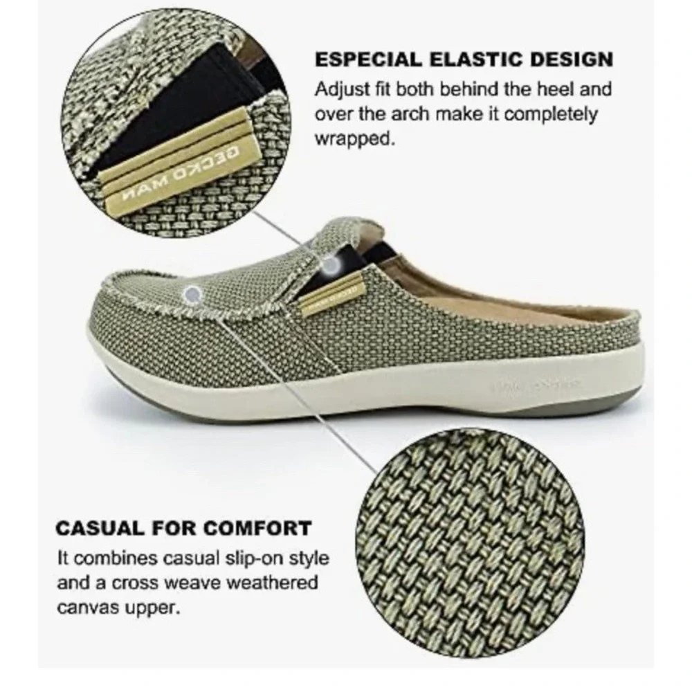 Mens Slippers with Arch Support, Canvas 11 Olive ( Built-in Fleece Insoles ) NEW